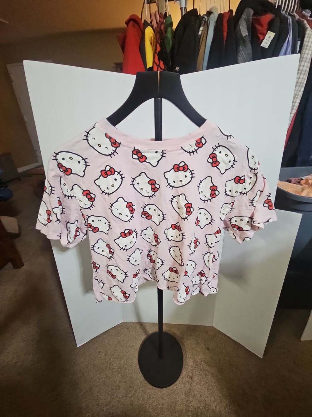 Sanrio Hello Kitty Crop T-Shirt Size M Pink All Over Face Print
